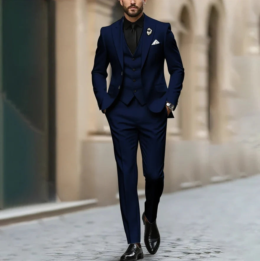 Purple Men Suit Single-breasted Peak Lapel 3 Pieces(Jacket+Pants+Vest) Male Formal Wedding Party Set