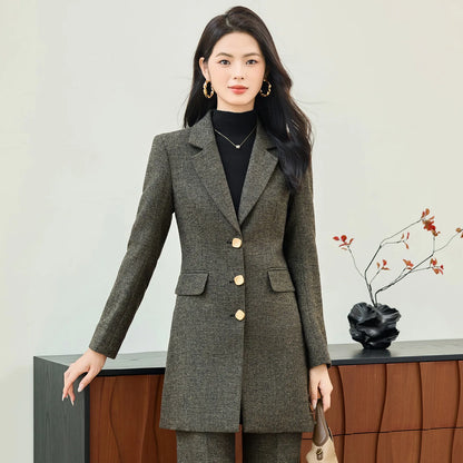 High End Windbreaker Coat Professional Suit Female Autumn Winter Formal Ladies Lengthen Business Suits Women Work Office Uniform