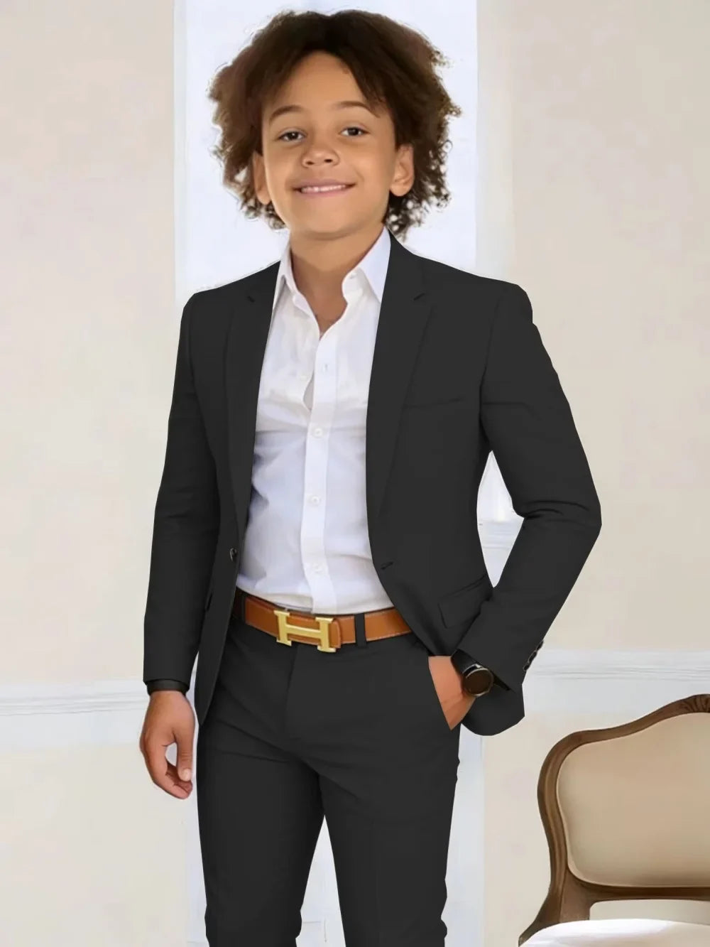 Boys Stylish Suit Set 2 Pieces Piano Performance Wear Ome Button Classy Kids Slim Fit Suits For Wedding Notched lapel Tuxedo