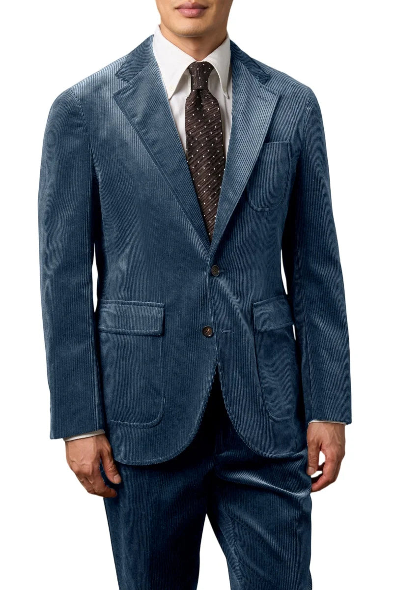 Men's Corduroy 2-Piece Suit – Classic Single Breasted Blazer & Pleated Pants for Wedding & Formal Occasions