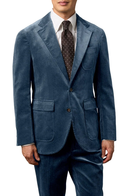 Men's Corduroy 2-Piece Suit – Classic Single Breasted Blazer & Pleated Pants for Wedding & Formal Occasions