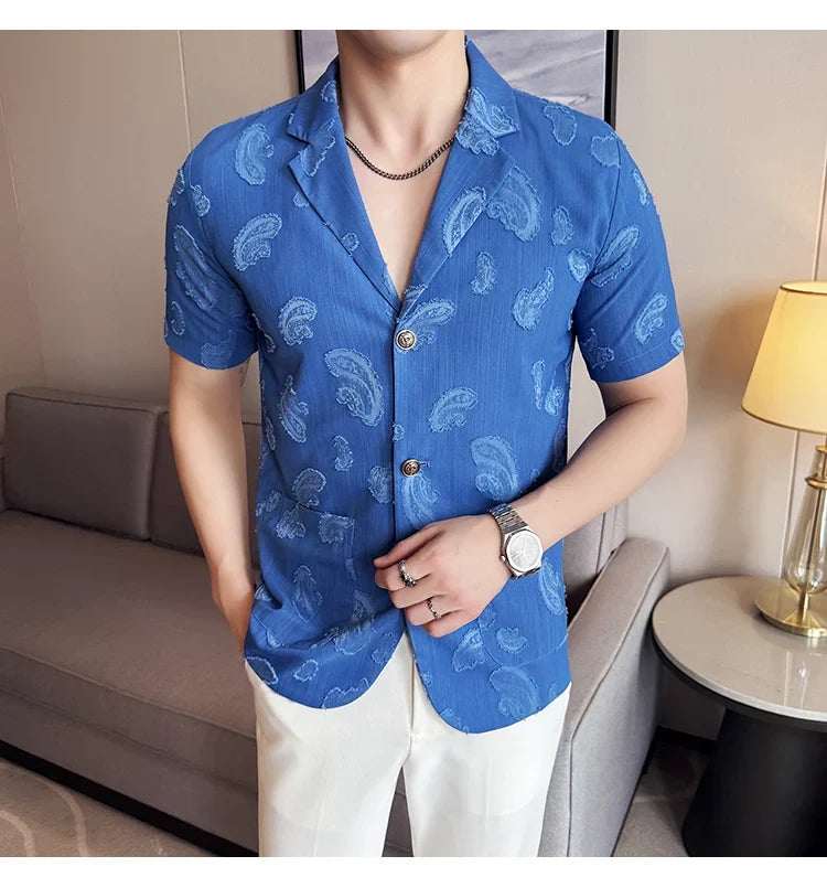 Summer Thin Ice Silk Without Lining Suit Coats 2025 New High-end Fashion Jacquard Casual Social Shirt Coat Men Clothing 4XL-M