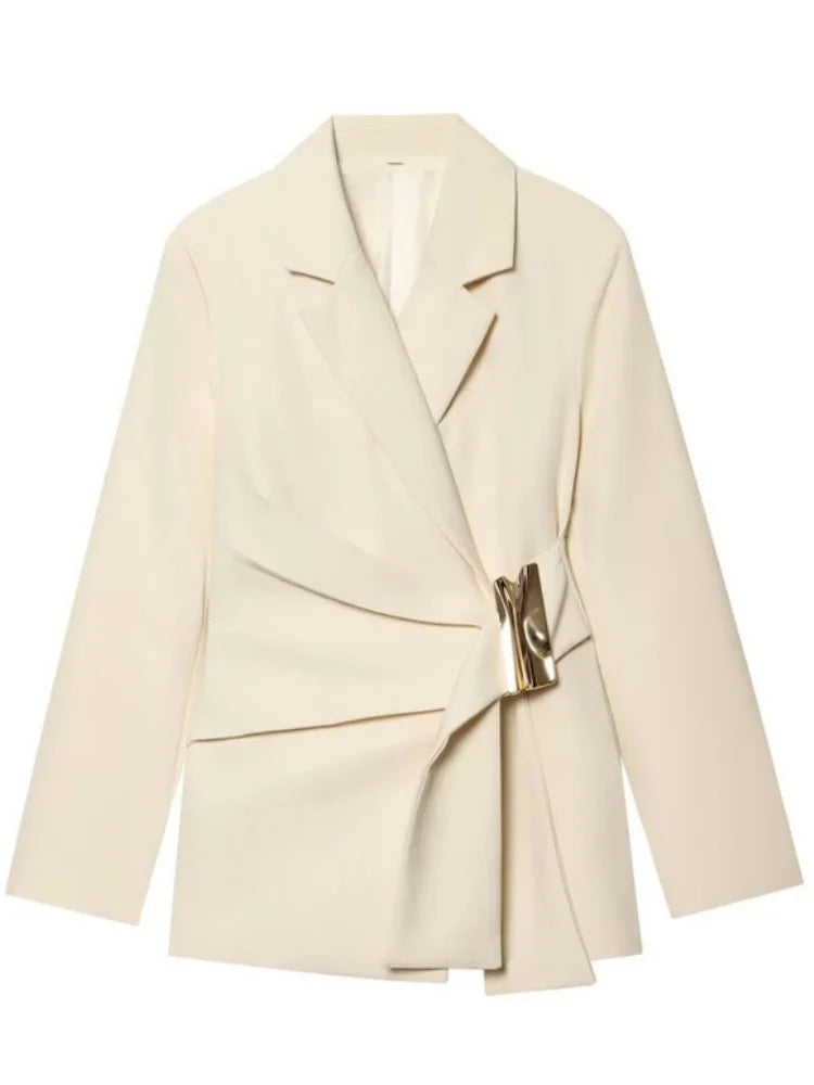Women Asymmetric Buckle Blazer Elegant Wrap Suit Jacket Slim Waist Tailored Office Lady Workwear Fashion Blazer Coat