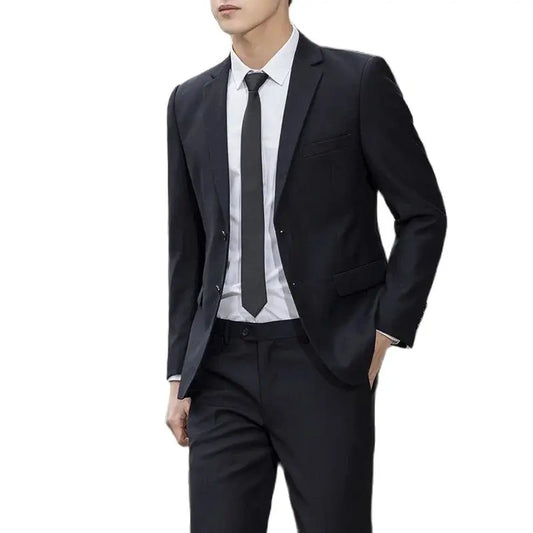 Men's Slim Fit Formal Suit – Solid Color Business Blazer & Pants Set for Weddings & Casual Wear