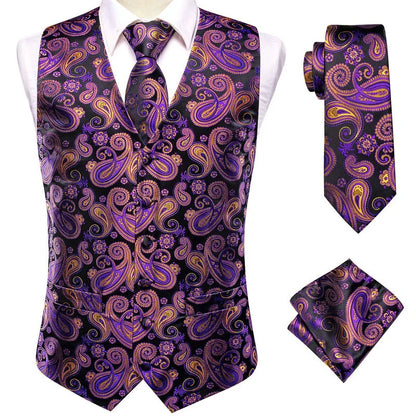 Men's Double Breasted Jacquard Waistcoat Vest Tie Pocket Square Set – Ivory Paisley Wedding & Formal Suit