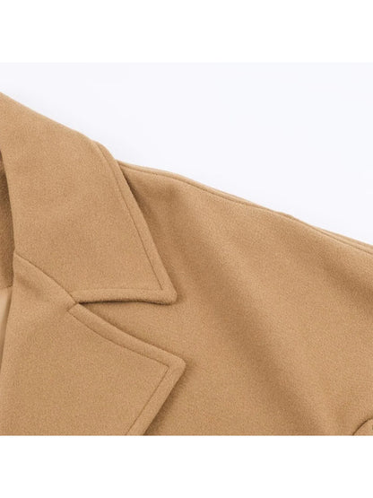 Women's Khaki Woolen Overcoat Korean Style Elegant Long Sleeve Warm Long Outerwear Vintage Harajuku 2000s Fashion Clothes Winter