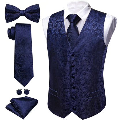 Men's Jacquard Suit Vest Set with Tie, Bow Tie, Pocket Square & Cufflinks – Wedding & Formal