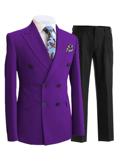 Men Suit 2 Pieces White Double Breasted Peak Lapel Formal For Wedding Groom Banquet Party Business Work Jacket And Black Pants