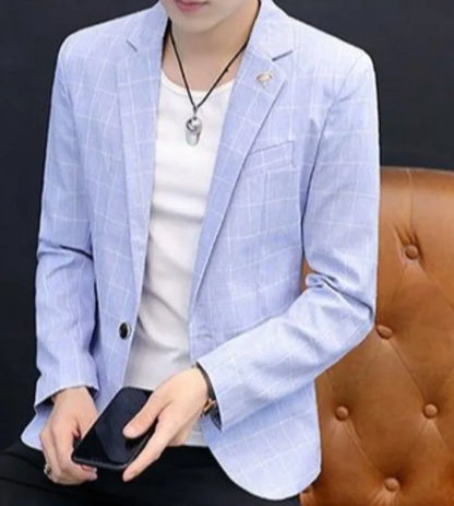 Men Autumn Plaid Blazer Korean Slim Fit Casual Suit Jacket Fashion Trendy Outerwear