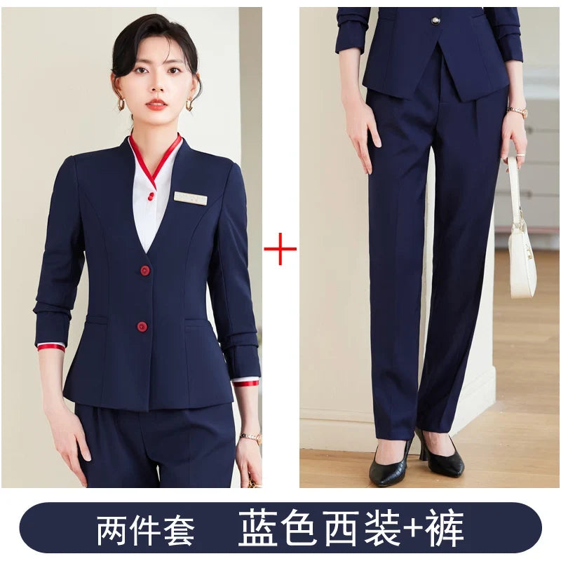 2024 fashionable professional womens clothing. Two-piece long-sleeved suit + pants. High quality slim fit womens business