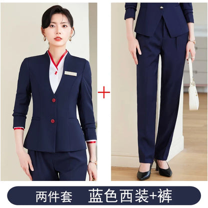 2024 fashionable professional womens clothing. Two-piece long-sleeved suit + pants. High quality slim fit womens business