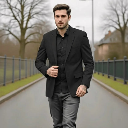 Men's Knit Blazer Casual Work Jacket Single-Breasted – Coffee, Gray, Black, Khaki