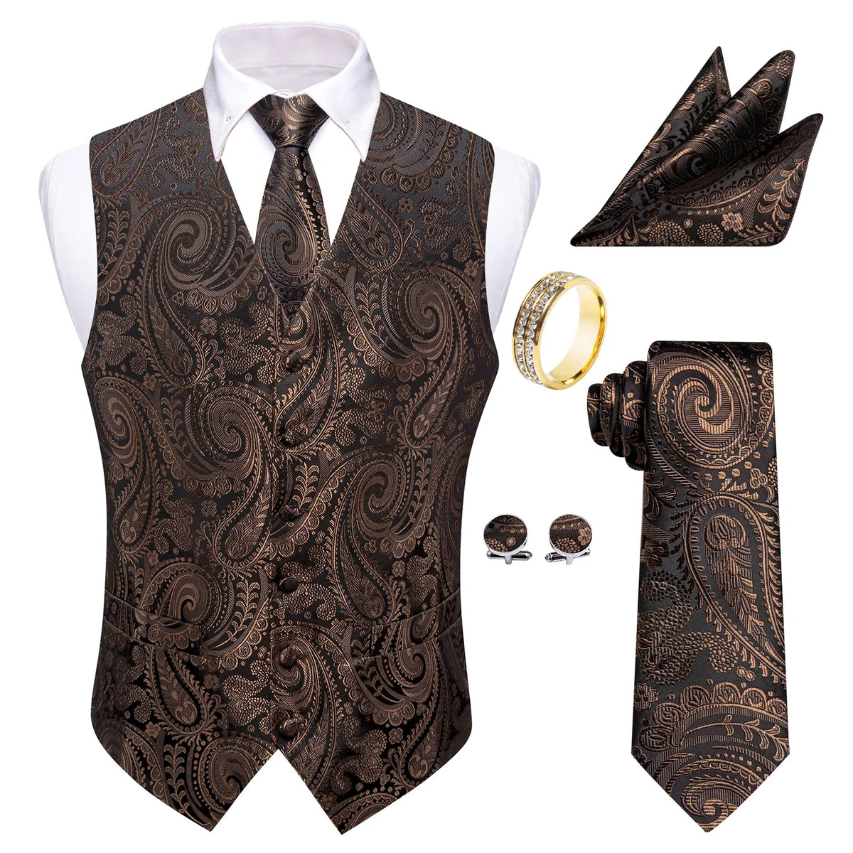 Men's V-Neck Vest Accessory Set Paisley Jacquard for Retro Banquet & Evening Reception
