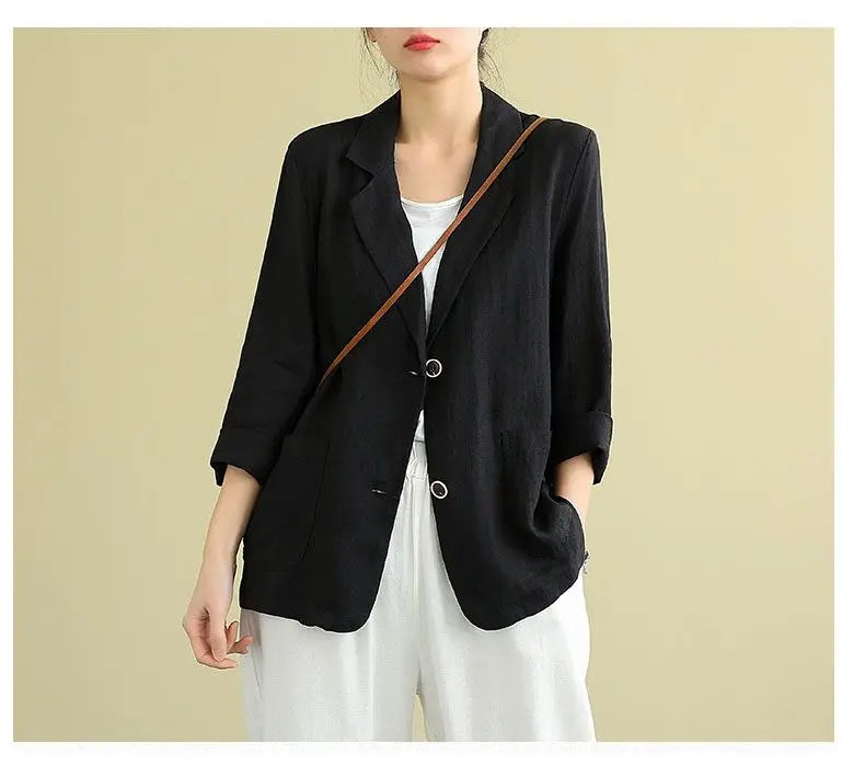 Casual Cotton and Linen Suit Jacket Women 2025 Spring and Summer New Loose solid Long-sleeved Blazer Woman Sunscreen Clothing