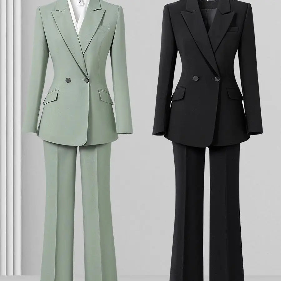 Matcha Green Women's 2 Pieces Pant Suits Lady Business Office Suits Slim Fit Peak Lapel Jacket Womens Tuxedo Casual Female Suits