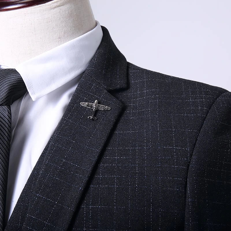 British Style 3-Piece Suit Set - High-Quality Men's Fashion Wedding Banquet European American Look with Jacket Vest Trousers