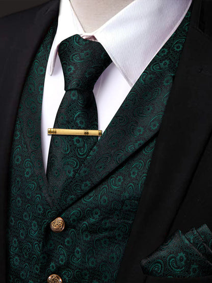 Men's Vest and Tie Set – Paisley Floral Waistcoat with Necktie for Weddings and Business Occasions