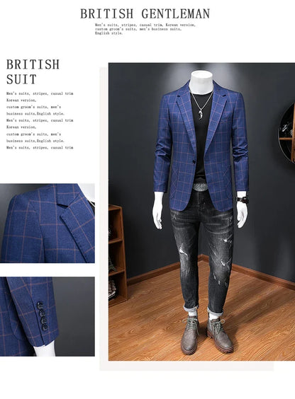 Top Quality Luxury Plaid Business Slim Fit Men Blazer Jacket 2024 Spring Autumn Casual Blazers For Men Elegant Dress Suit Jacket