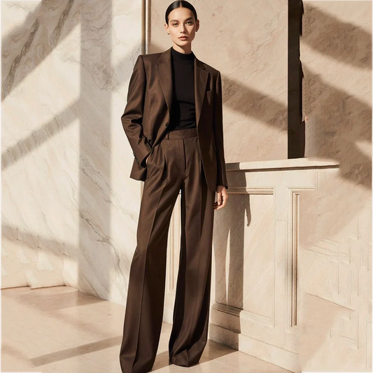Women Brown Two Piece Suit Set Peak Lapel Blazer Pants High End Formal Business Outfit For Office Wedding Party Lady Costume