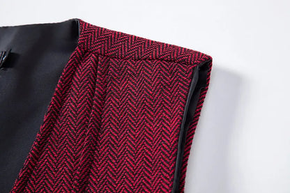 Men's Triple-Breasted Herringbone Tweed Vest – Retro Fake Two-Piece Waistcoat for Weddings & Smart-Casual Occasions