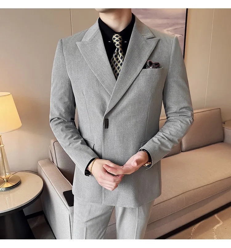 Men's 3-Piece Slim Fit Suit Set – Jacket, Vest & Pants for Wedding, Prom & Business
