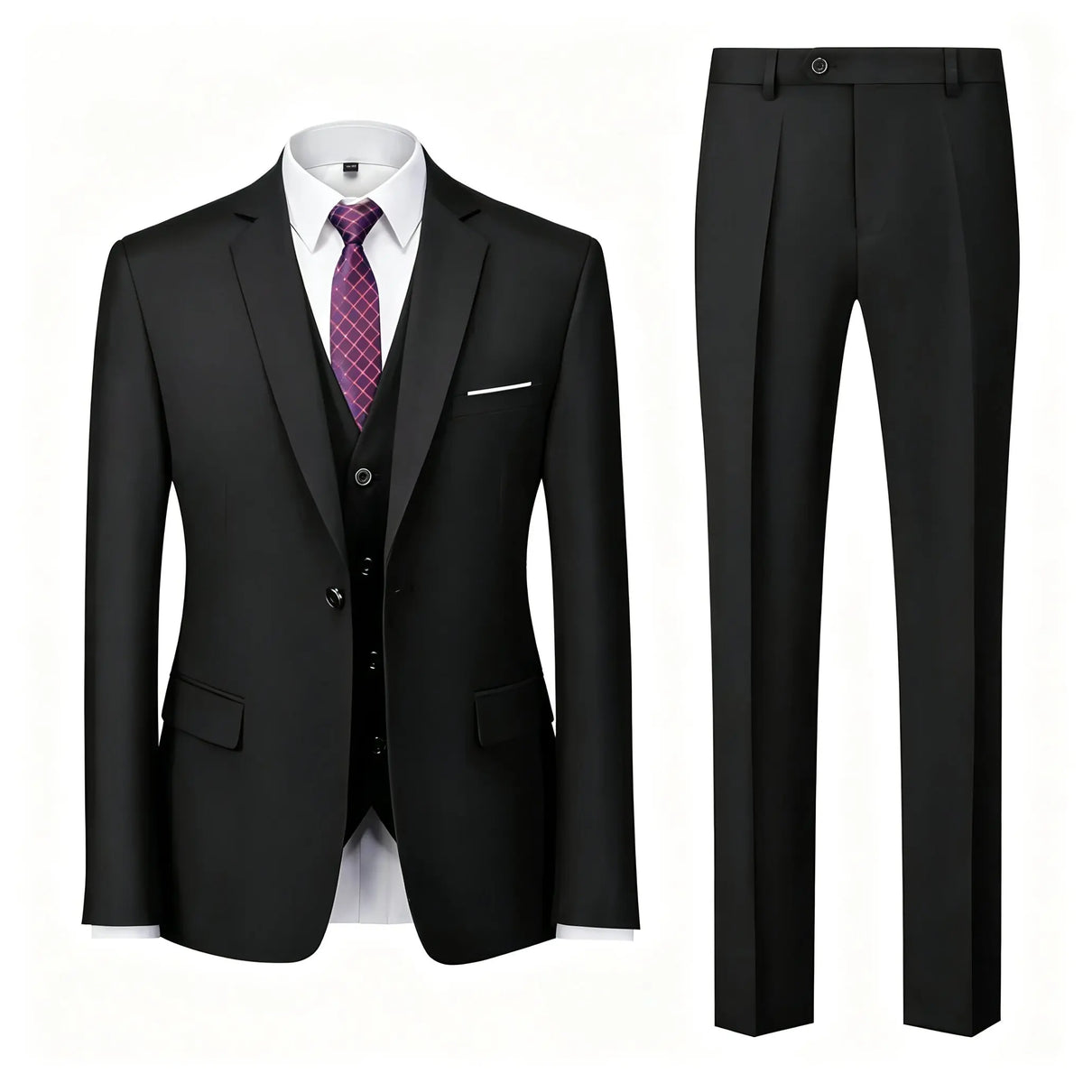 ( Jacket+Vest+Pants ) Brand Solid Color Formal Office Business Men's Suit Groom Wedding Dress Party Male Casual Suits