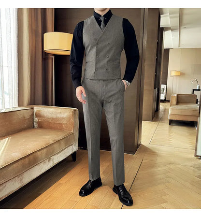 Autumn and winter high-end men's fashionable and stylish suit set, groom's wedding dress three-piece set, Korean-style slimming