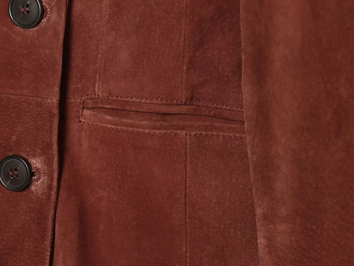 Vintage Women's Suede Texture Slim Blazer 2026 Autumn Double Breasted Lapel Suit Jacket Female Elegant Office Coat Outerwear