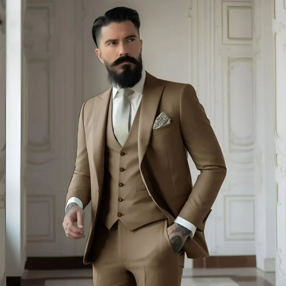 Men's Full 3 piece Single-breasted Elegant Fashion Slim Design Comfortable Commuter Wedding Dress Custom Man Suit for Men