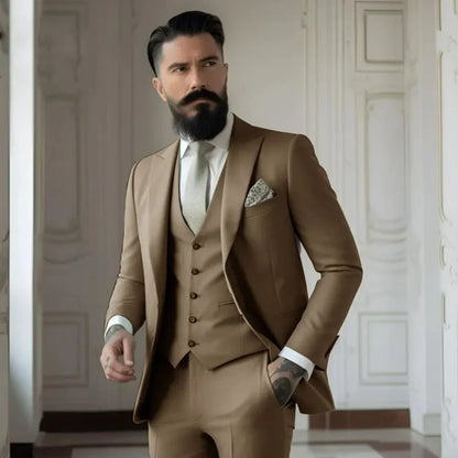 Men's Full 3 piece Single-breasted Elegant Fashion Slim Design Comfortable Commuter Wedding Dress Custom Man Suit for Men