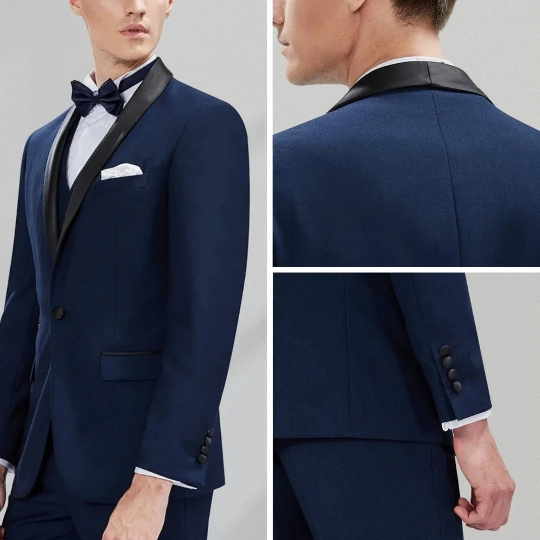 Men Suit 3 Piece Gray With Black Lapel Single Button For Wedding Groom Business Party Prom Banquet Work Office Jacket Vest Pants