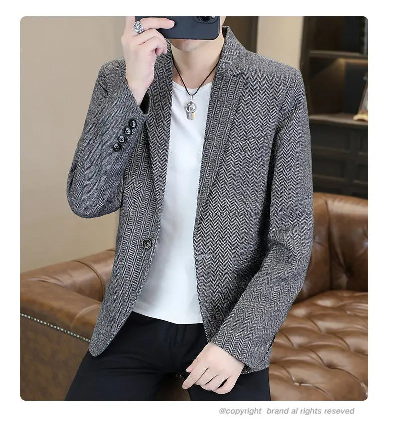 Blazer Men's Fashion Business Gentleman Groom Professional Gentleman Form-fitting Versatile Casual Formal Wear High-end Blazer