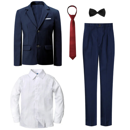 Boys Suit Kids Wedding Tuxedo Easter Birthday Party Gift Formal Perform Outfit Set Pants + Blazer + Dress Shirt + Necktie 4PCS