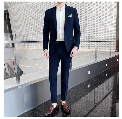 Men's Slim Fit Solid Color Two-Piece Suit Set for Wedding & Formal Occasions