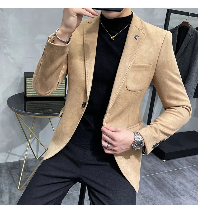 Deerskin Leather Jacket Blazer Men Casual Slim Fit Blazer Hombre Suit Leather Jacket Men Terno Masculino Men Clothing 6 Color
