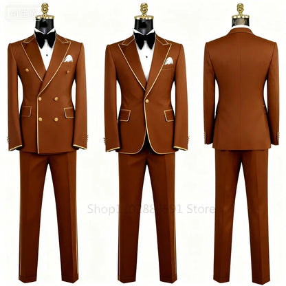 Men's Double-Breasted Suit Set – Peak Lapel, Solid 2-Piece for Wedding & Formal Occasions