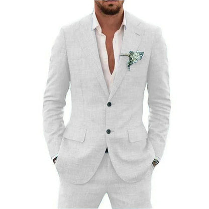 Terno de linho casual masculino, 2 peças, blazer, calça, conjunto slim fit, verão, praia, festa, casamento, baile, noivo, smokin