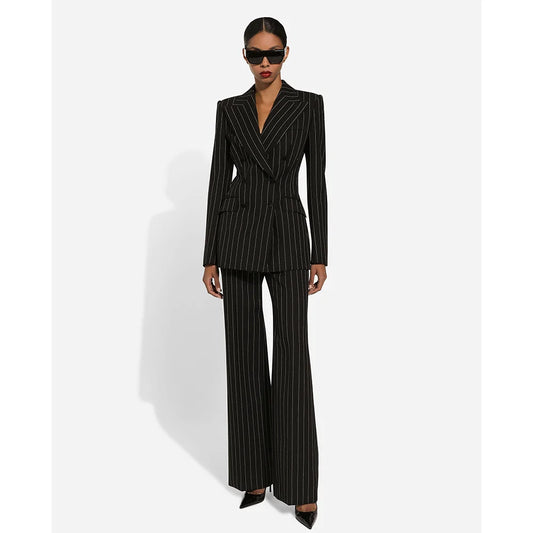 Black Stripe Double Breasted Women Blazer Sets Fashion Slim Pants Suits Custom Made Clothing