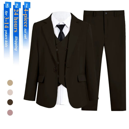 Boys Suit Set 4-Piece Formal Tuxedo for Kids Wedding Pageant Party Ages 3–14
