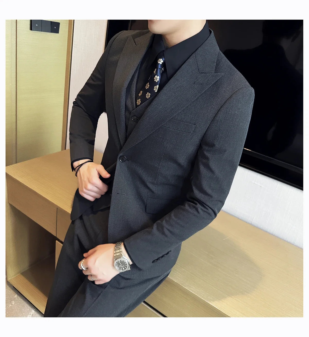 (Jacket + Vest + Pant) Men's Formal Slim Fit Business Work Wedding Stage Tuxedo Fashion Best Men Social Dress Suit 3 Pieces Set