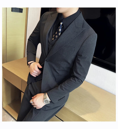 (Jacket + Vest + Pant) Men's Formal Slim Fit Business Work Wedding Stage Tuxedo Fashion Best Men Social Dress Suit 3 Pieces Set
