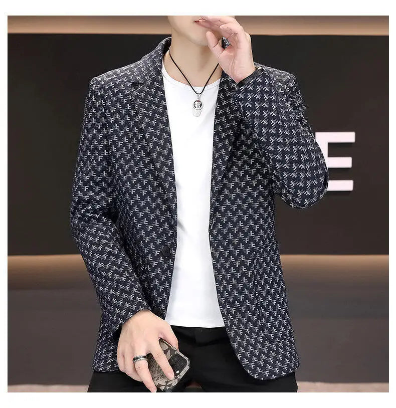 2025 Spring Autumn Letter Printed Suit Jackets Men Korean Fashion Slim Fit Blazer Masculino Casual Business Social Dress Coats