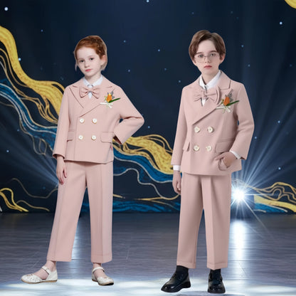 Kids Formal Suit Set Boys Girls Wedding Blazer Multi-Piece Pink Performance Costume