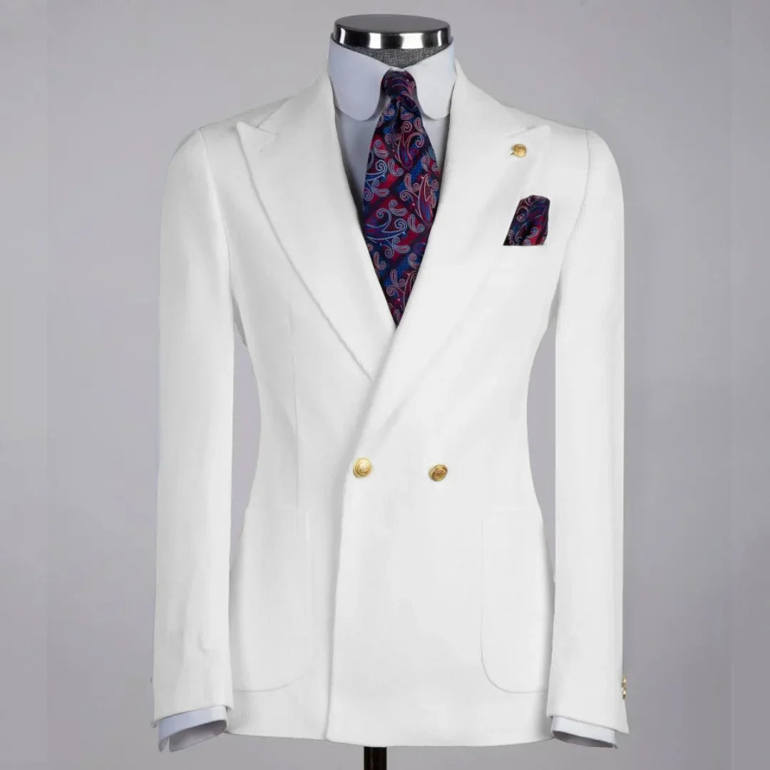 Men Suit 2 Piece Ivory Solid With Lapel Double Button For Wedding Business Banquet Party Work Daily Jacket And Pants