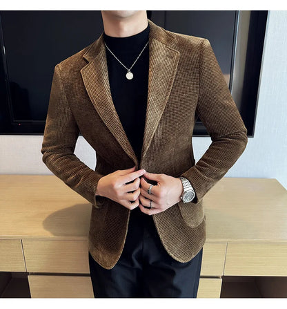Autumn Winter New Chenille Velvet Suit Jacket Men's Casual Business Fashion Formal Party Coats  Tailcoat Men's Clothing 4XL-M