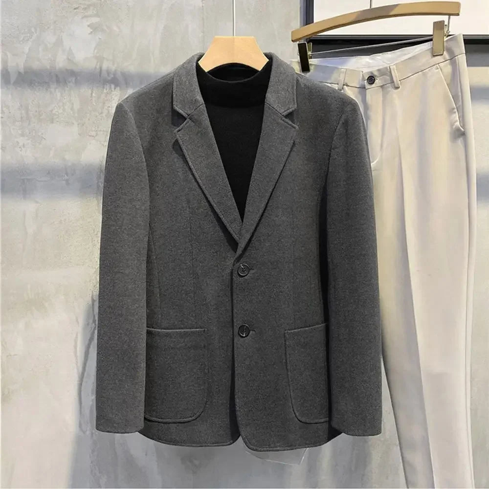 Elegant Single Breasted Coats Tweed Man Suits and Blazers Original Jacket for Men Spring Clothes Korean Style Casual Menswear