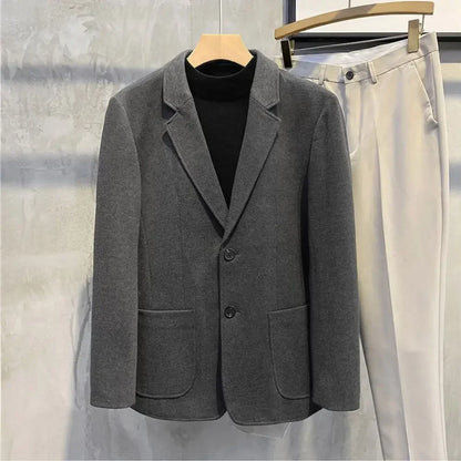 Elegant Single Breasted Coats Tweed Man Suits and Blazers Original Jacket for Men Spring Clothes Korean Style Casual Menswear