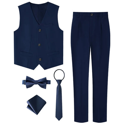 Kids Clothes Boys Suit Wedding Flower Formal Easter Child Party Ceremony Birthday Costume Photography with Vest Pants 5PCS