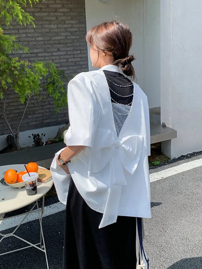 Summer New Women's Blazer Short Sleeves Back Bowknot Chain Niche Design Elegant High-end Sweet Ins Chic Tide Jacket HK14700