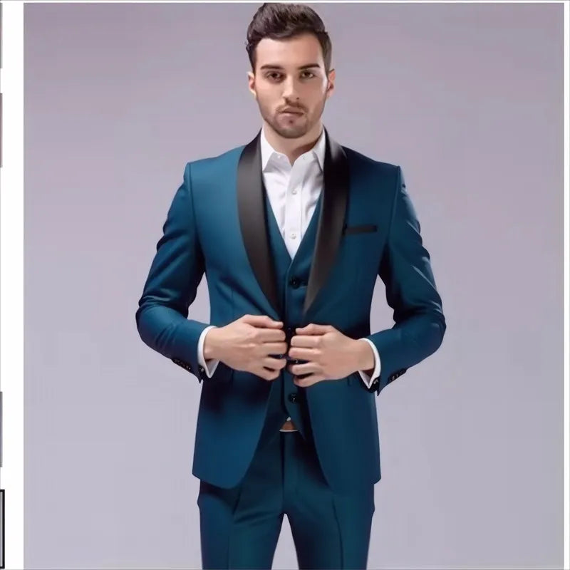 Costume 3 pièces de smoking multi-couleurs pour homme, revers châle noir, coupe ajustée, tenue formelle pour mariage, bal de promo et banquet